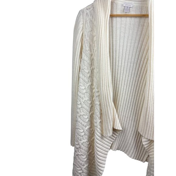 Chicos Womens Open Front Cardigan Sweater Size XL Ivory Ribbed Knit - Picture 2 of 4